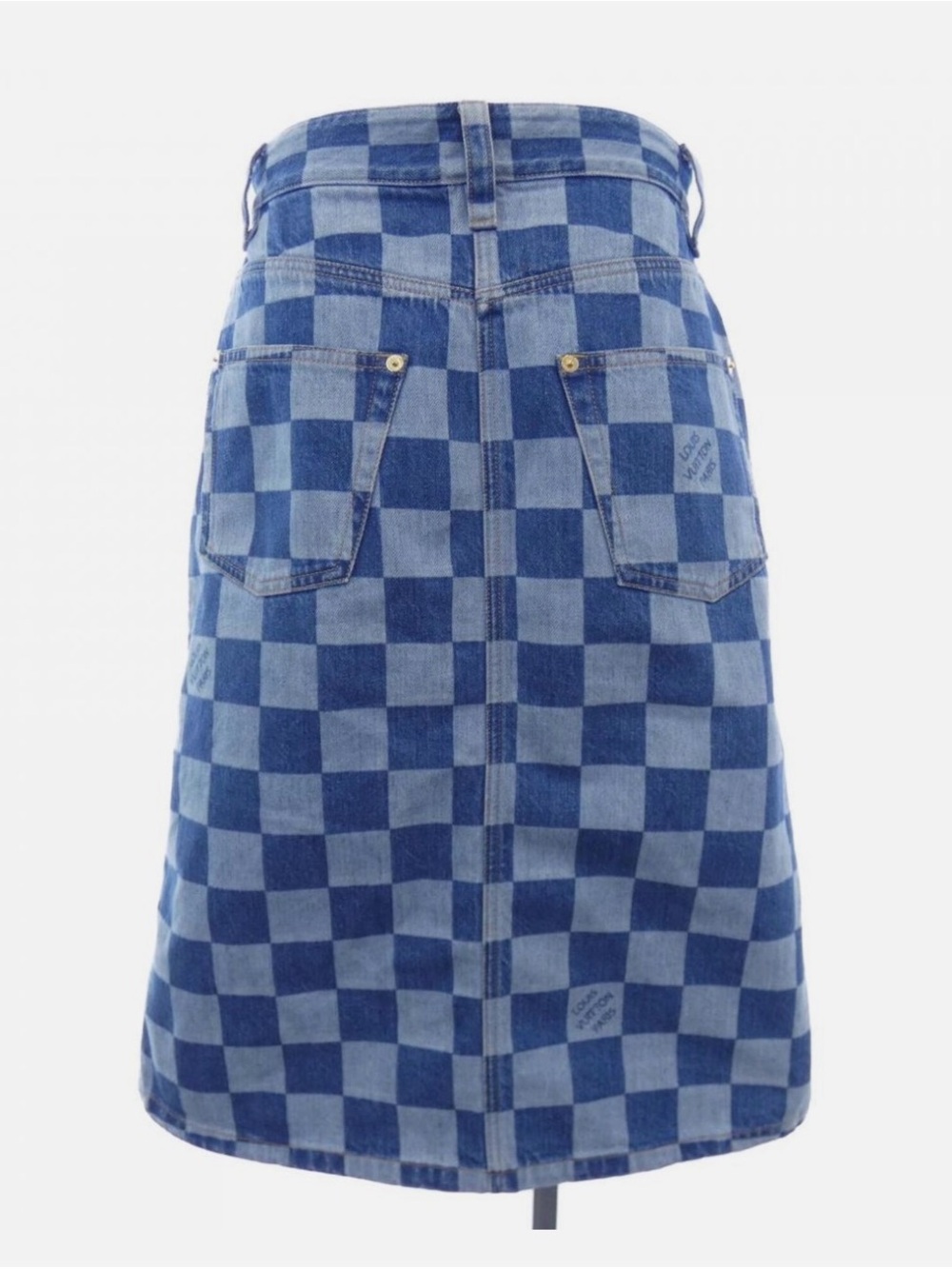 Louis Vuitton Blue Checkered Denim A-Line Skirt - Picture 2 of 5